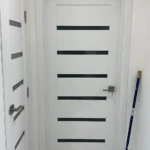 Interior white door with black glass inserts installed in a Los Angeles home