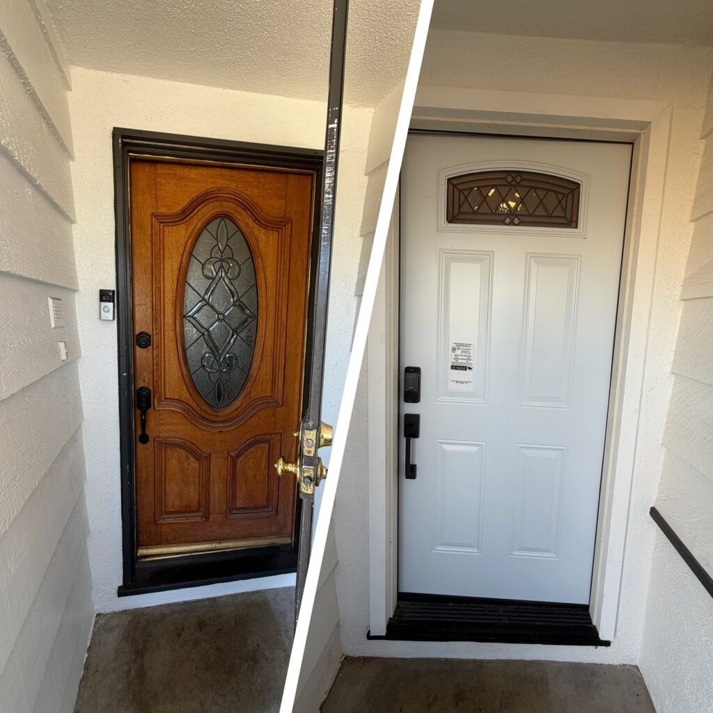Front entry doors replaced at a Los Angeles home, before and after
