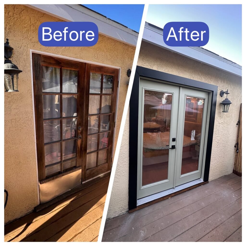 French doors replaced, before and after, at a Los Angeles home