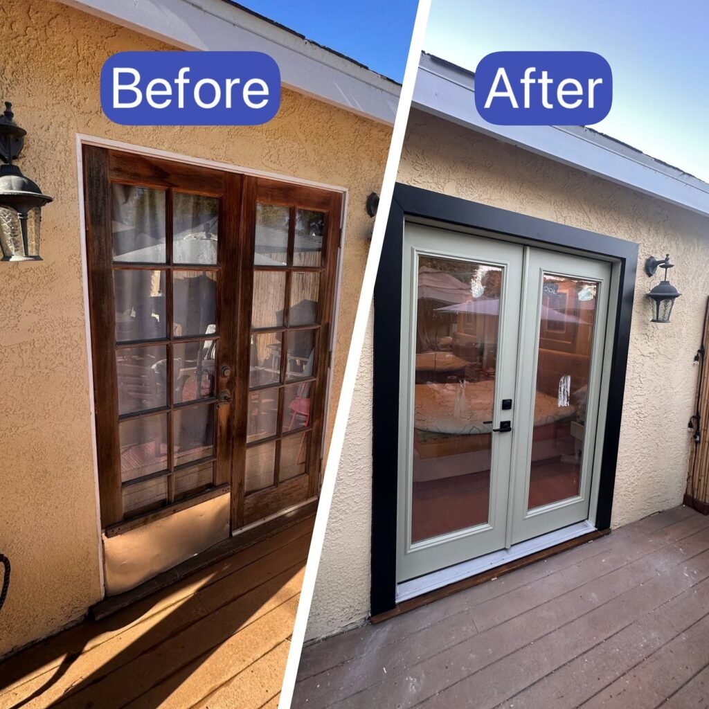 French doors replaced, before and after, at a Los Angeles home