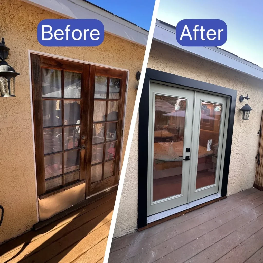 French doors replaced, before and after, at a Los Angeles home