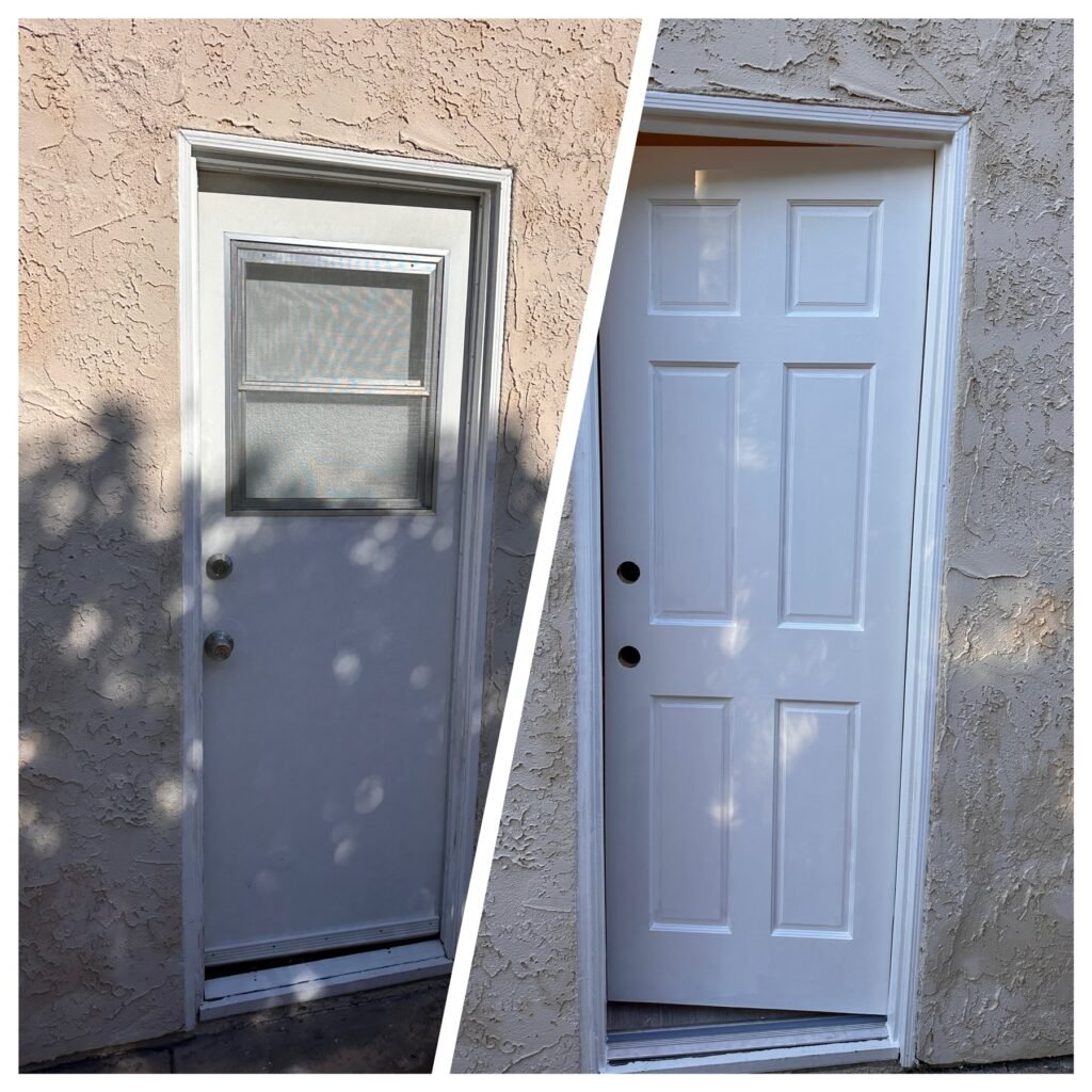 Exterior utility door replaced with a new six-panel door in Los Angeles