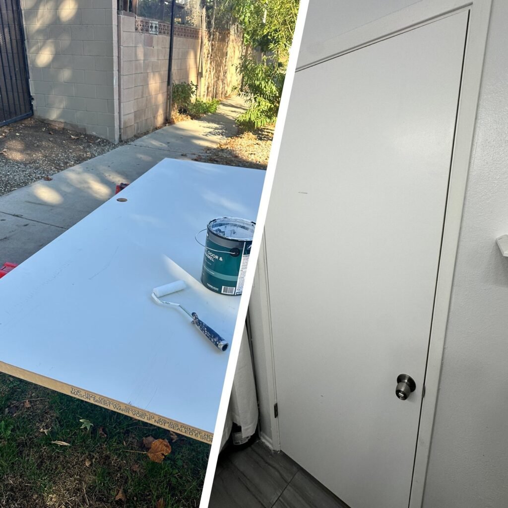 Interior door refinished and rehung in Los Angeles, before and after