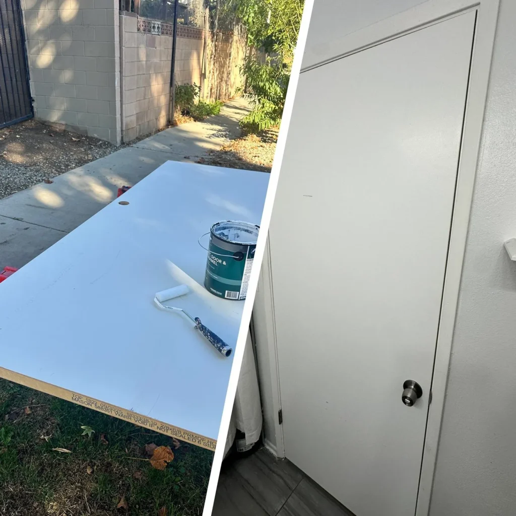 Interior door refinished and rehung in Los Angeles, before and after