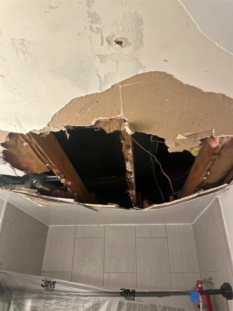 Ceiling damage opened up for repair in Los Angeles