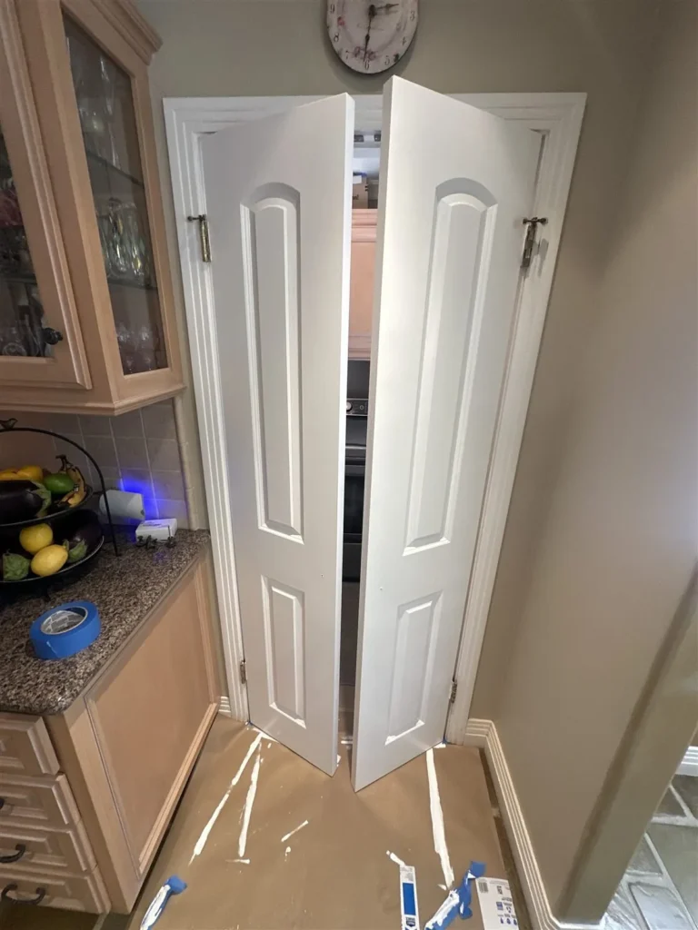 Double closet doors installed in a Los Angeles kitchen