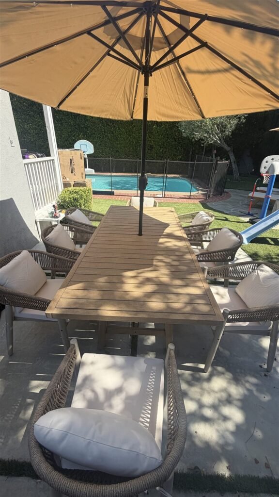 Backyard patio with dining set in Los Angeles