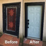 Front door replaced, before and after, in Los Angeles