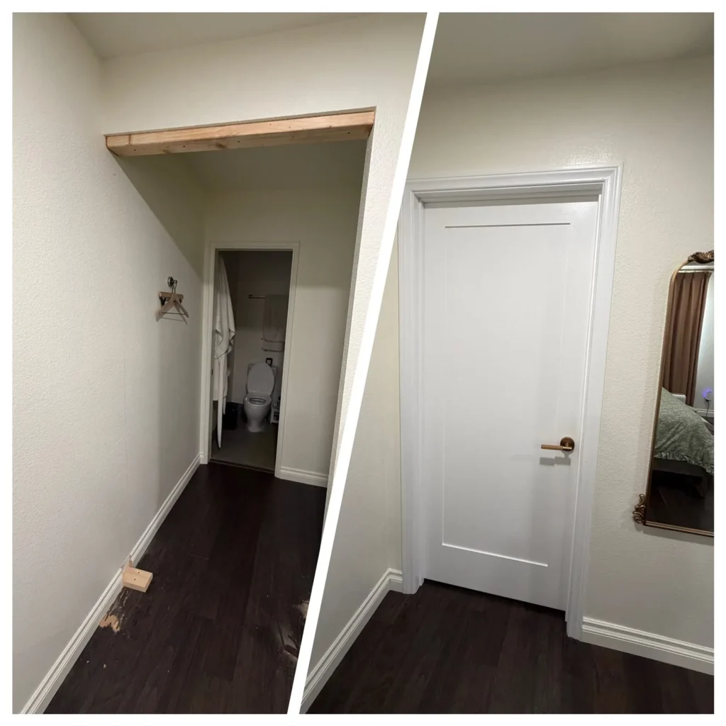 Interior door and trim installed, before and after, in Los Angeles