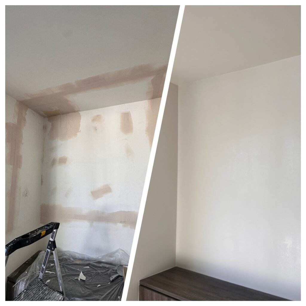 Drywall wall patch, before and after, in Los Angeles