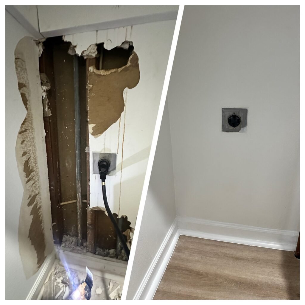 Wall hole repaired, before and after, in Los Angeles