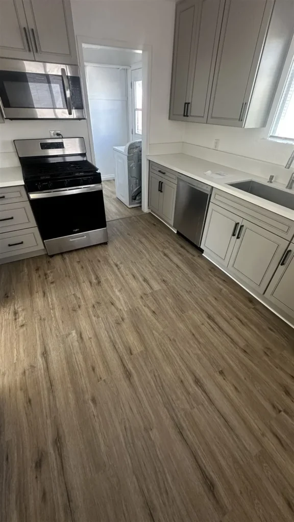 Vinyl plank flooring installed in a Los Angeles kitchen