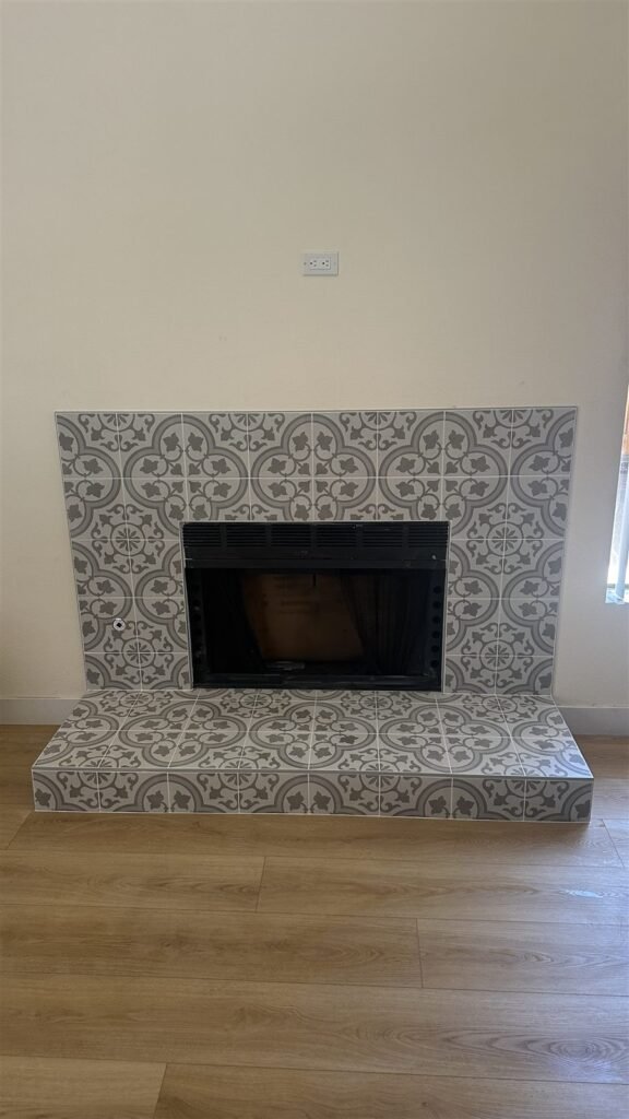 Fireplace surround with patterned tile in Los Angeles