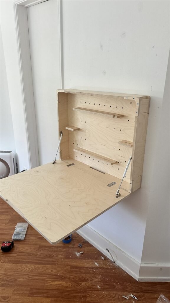 Wall-mounted fold-down desk installed in Los Angeles