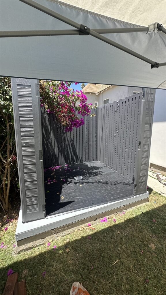 Outdoor storage shed with side fence in Los Angeles