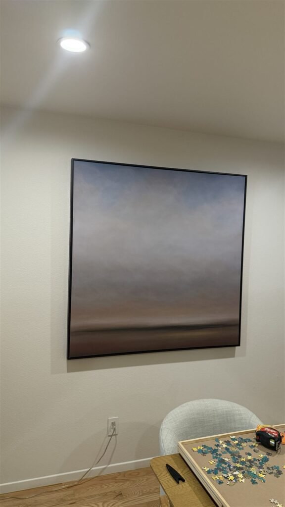 Framed art hung in a Los Angeles home