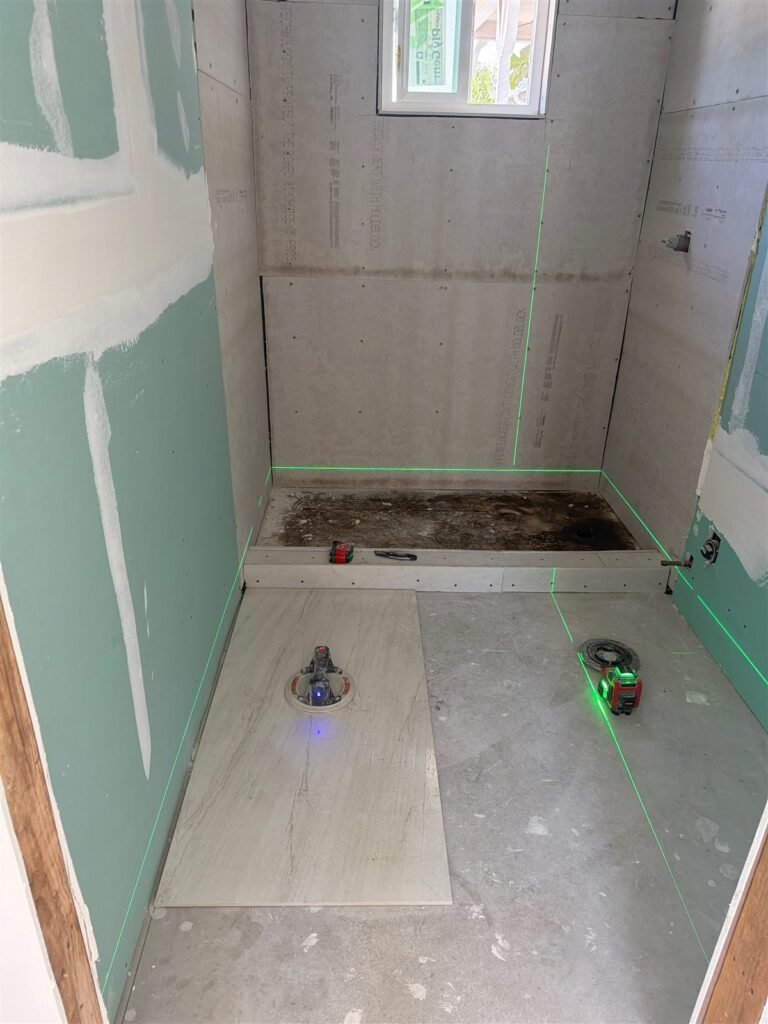 Shower pan and wall board prepared for tile in Los Angeles