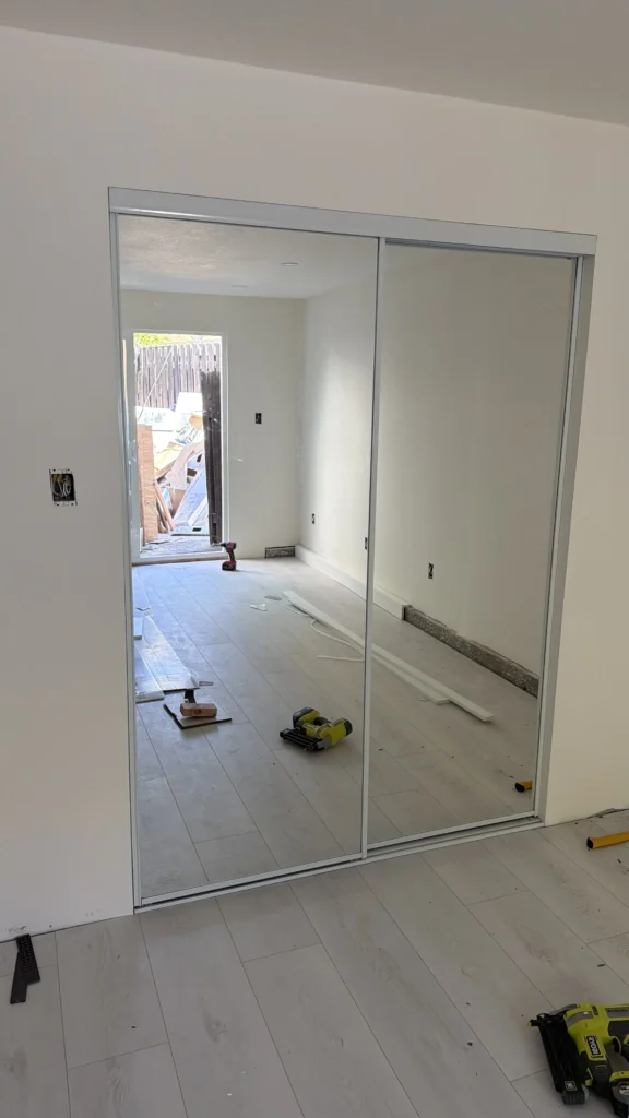 Mirrored sliding closet door installed in a Los Angeles home
