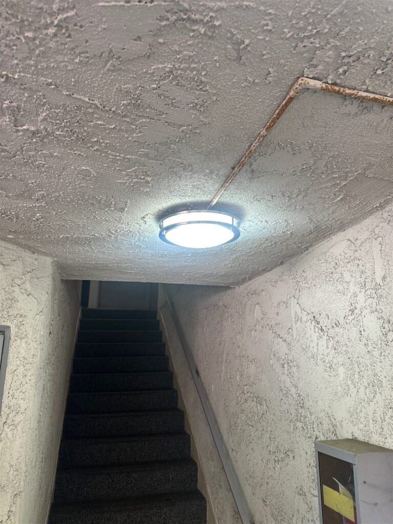 Staircase with new ceiling light in Los Angeles