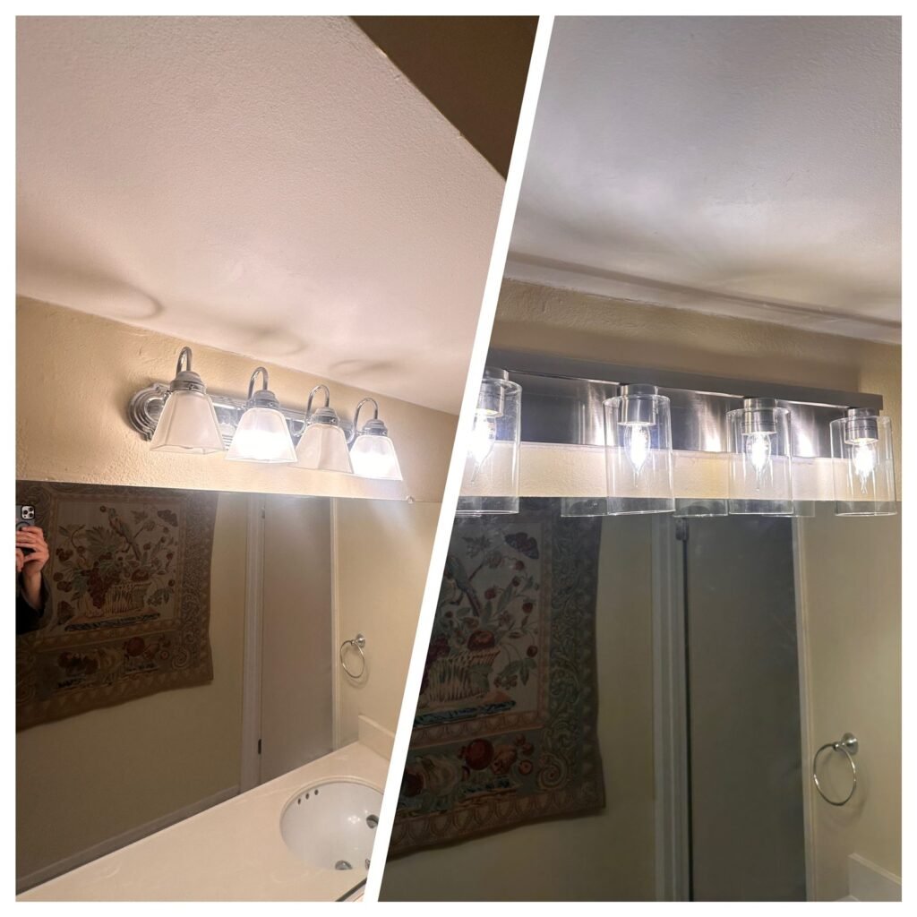 Vanity light fixture replaced, before and after, in Los Angeles