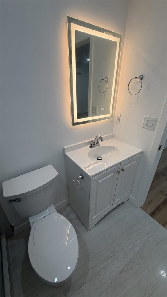 New vanity with LED mirror installed in a Los Angeles bathroom