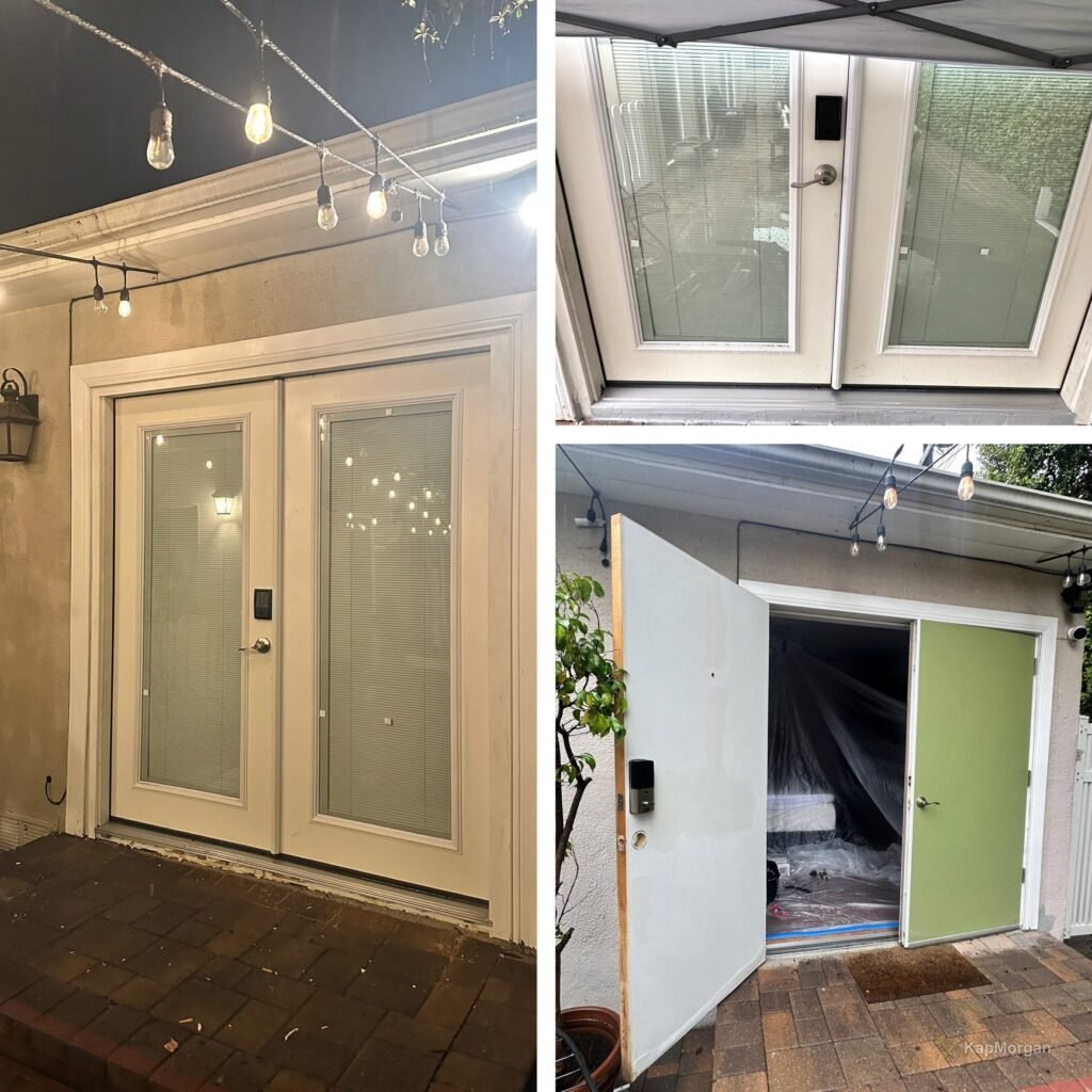 Double patio doors with built-in blinds installed in Los Angeles