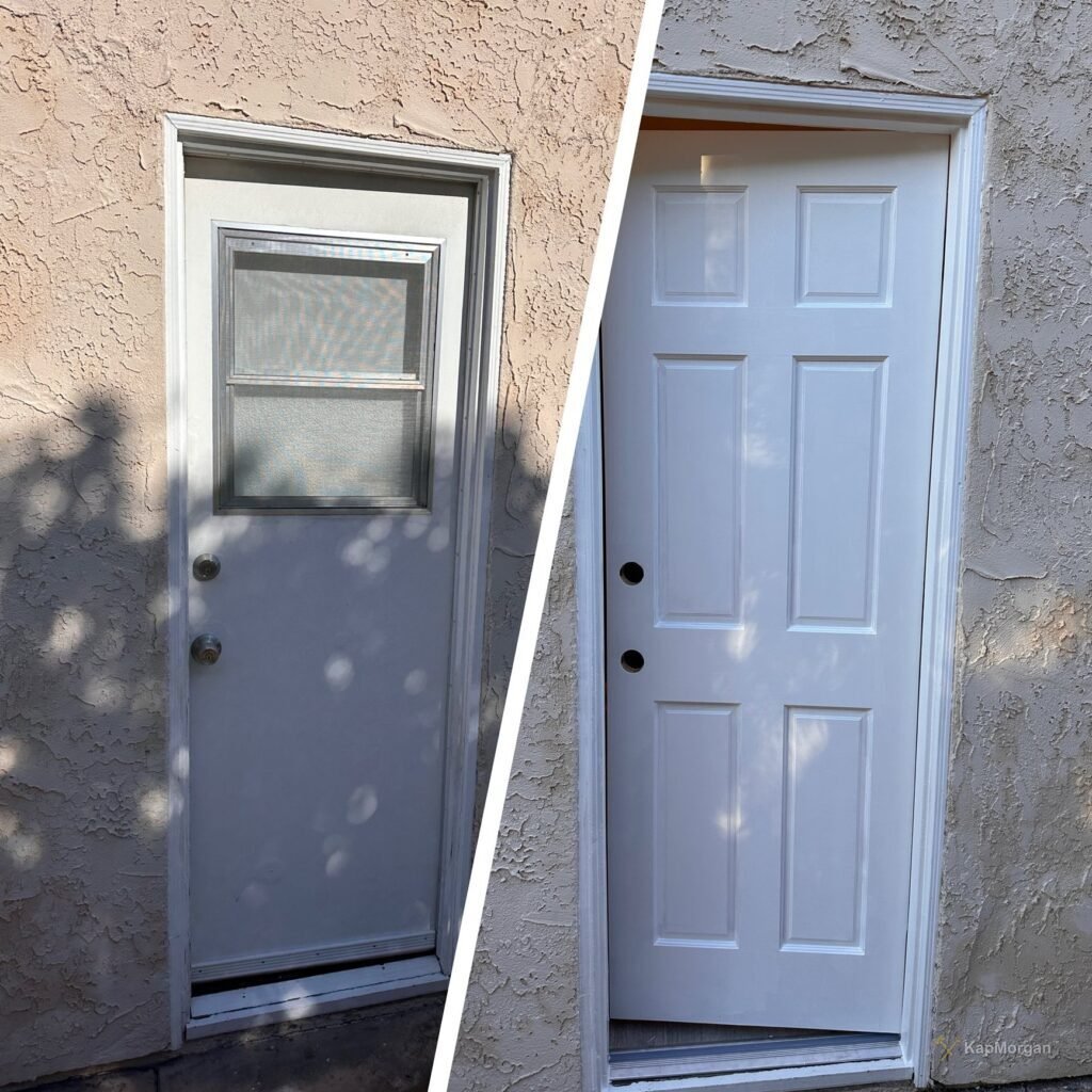 Exterior utility door replaced with a new six-panel door in Los Angeles