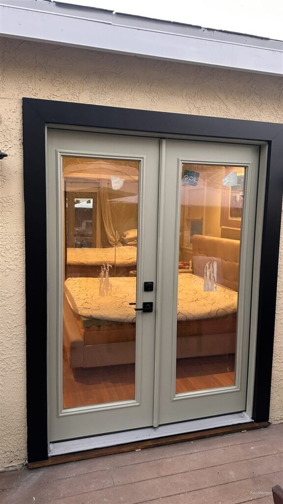New French doors with black frame installed at a Los Angeles home