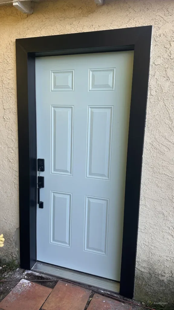 White exterior door with black trim in Los Angeles