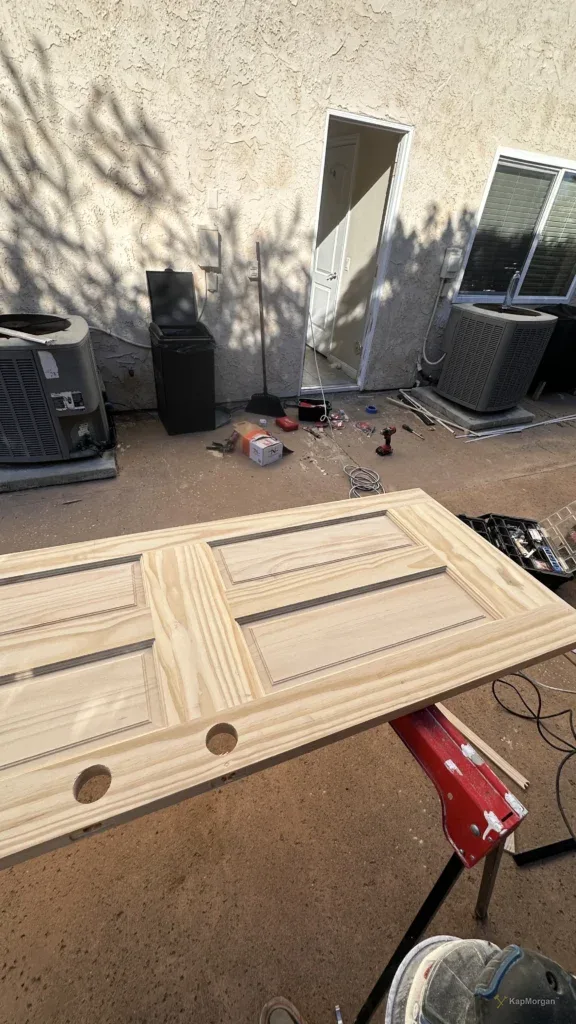 Door slabs staged before installation in Los Angeles