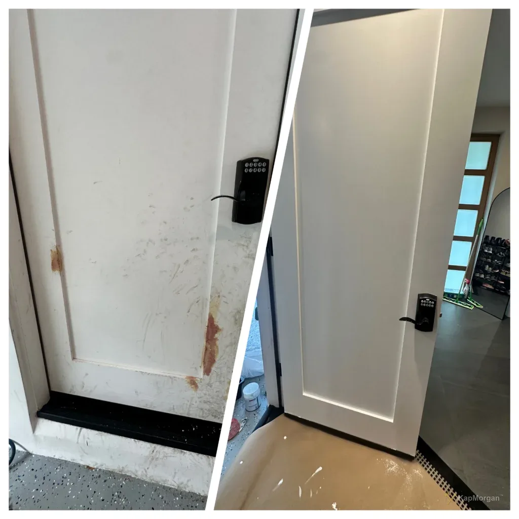 Exterior door replaced, before and after, in a Los Angeles home