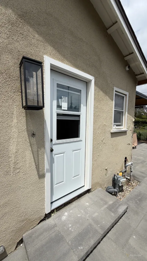 White exterior door installed, wide view